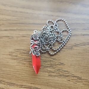 Silver Floral Red Pendant Necklace